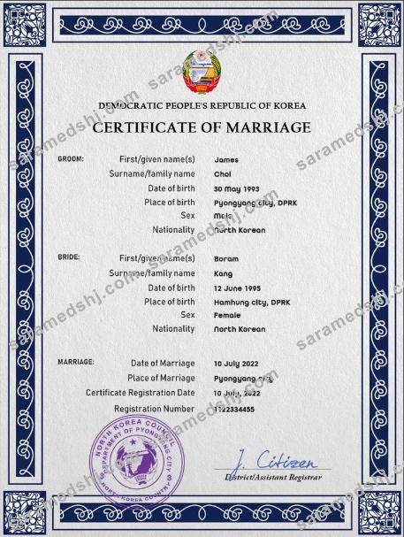 North Korea marriage certificate PSD template